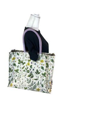 Eccolo Canvas Botanical Floral Tote Bag Lavender Handle Reusable Multifunction